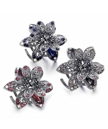 ISKYBOB Set of 3 Vintage Metal Jaw Clips Rhinestone Hair Claw Clip Hair Accessories for Women