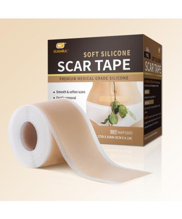 Medical Grade Silicone Scar Tape for Scars Removal - 164" x 1.57" Roll - Silicone Scar Sheets for C-Section Tummy Tuck Keloid and Surgical Scars - Reusable