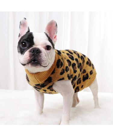 FAMKIT Leopard Pattern Dog Sweater - Cozy Winter Knitwear for Small Dogs (2-3KG) - Yellow Puppy Clothes - Buy Online on GoSupps.com