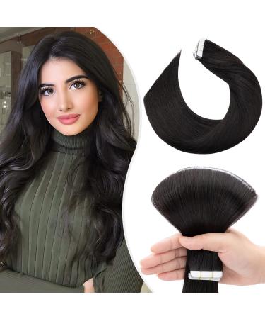 Elailite Tape Extensions Human Hair Extension Glue Remy Hair 20 PCS Natural 50 cm Natural Black #1B