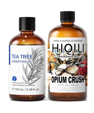 HIQILI 100ML Tea Tree Essential Oil & 150ML Opium Crush Fragrance Oil for DIY Diffuser