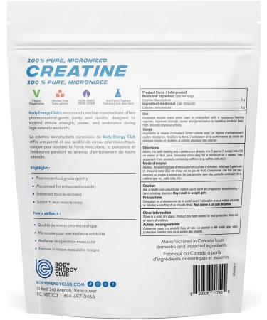 Body Energy Club Creatine Monohydrate Powder - Pure Vegan Creatine for Enhanced Muscle Growth Strength and Energy - Improve Workout Performance and Recovery - 500g - Buy Online on GoSupps.com