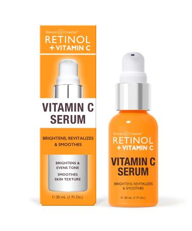 Retinol + Vitamin C Face Serum - Anti Aging Facial Serum Evens Skin Tone Diminishes Fine Lines and Wrinkles Sun Damage & Dark Spots Restores Radiance Locks In Moisture - 1 FL. Oz