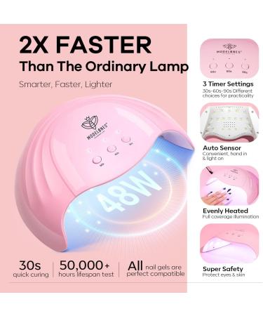 Modelones Gel Nail Polish Kit With 48w UV Led Nail Lamp Starter Kit 22 Pcs Nude Pink Soak Off Nail Gel Polish Set No Wipe Base & Top Coat Bond Primer Diy Home Nail Curing - Buy Online on GoSupps.com