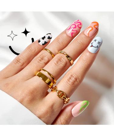 Pink Oval Press-On Nails with Cow Print Design | 24pcs Medium Round Acrylic False Nail Tips Set - Buy Online on GoSupps.com