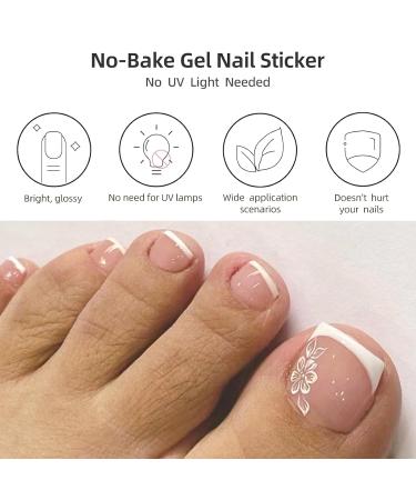 VOTACOS White Flower French Toenail Gel Nail Strips - No UV Easy Pedicure Kit with Wooden Stick Nail File & Prep Pads - Perfect for Stunning Toes - Buy Online on GoSupps.com