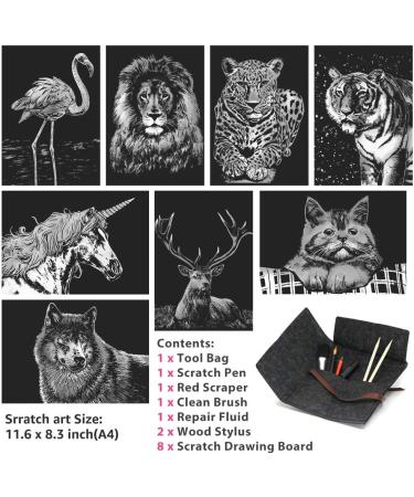 Rainbow Scratch Art Paper Set for Kids & Adults - Animal World Theme - 8 Sheets & 6 Tools Included - Buy Online on GoSupps.com