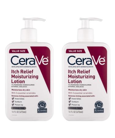 CeraVe Itch Relief Moisturizing Lotion Value Size Bundle - Pack of 2 Bottles - 16 fl oz Per Bottle - 32 fl oz Total - Moisturizes Dry Skin - Steroid Free CeraVe Itch Relief