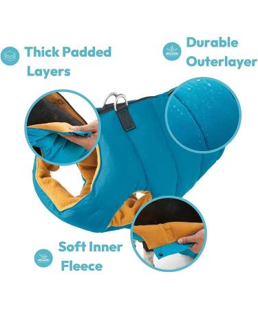 Padded Vest Dog Jacket - Solid Turquoise, Small - Gooby Warm Zip Up Fleece Jacket for Small Dogs - Water Resistant with Dual D Ring Leash Attachment - Small/Medium Dog Sweater - Buy Online on GoSupps.com