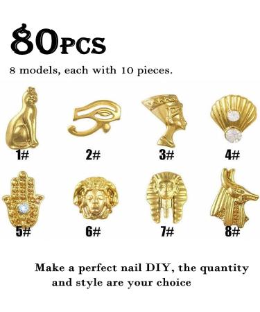 80 PCS Egyptian Gold Nail Charms - Nail Art Supplies for Manicure & DIY Decorations - Buy Online on GoSupps.com