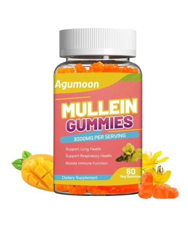 3000MG Mullein Gummies Extra Strength Mullein Leaf Extract with Quercetin Bromelain for Lung Detox & Immune Support Mango Flavor 60 Count 60 Count (Pack of 1)