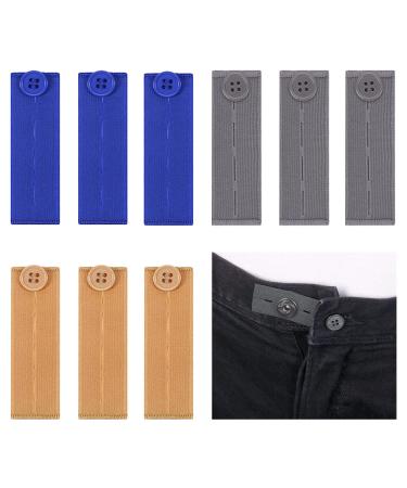 Adjustable Wasitband Expanders 9PCS Elastic Waist Extenders Button Extender Waistband Button Extenders for Pants Shorts Jeans(Blue Grey Brown)