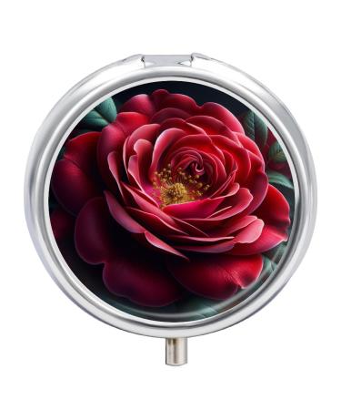 Small Travel Pill Case Round Metal Pill Box for Pocket Purse 3 Compartment Portable Pill Holder Mini Pill Organizer for Travel or Daily - Flower