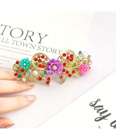 Crystal Flower Hair Barrettes Vintage Butterfly Rhinestone French Spring Clasp Claws Pearl Hair Clips Accessories for Women Girls Teens (Multi-colored) - Buy Online on GoSupps.com