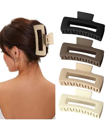 Nahalesy 5 Extra Large Claw Clips for Thick Hair 4PCS XL Claw Clips for Thick Long Hair Strong Grip Matte Big Large Hair Clips for Thick Hair Neutral Jumbo Claw Clips 01-Neutral