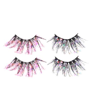 FRCOLOR 2 Pairs of False Eyelashes Fluffy Glitter Eyelashes False Makeup Eyelashes Make-Up Eyelashes Christmas Eyelashes Eyelashes with Glitter Sequins Diamond Manual Fibre 3D