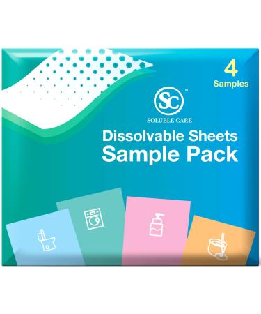 Sample Sheet Pack | Includes: 1 Laundry 1 Toilet Cleaner 1 Floor Cleaner & 1 Foaming Hand Soap Dissolvable Sheets (Concentrated Biodegradable Sustainable Cleaning Solution) 1 Count (Pack of 4) Sample Sheet Pack