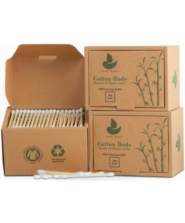 900 Organic Bamboo Cotton Buds | Cotton Buds for Ears Makeup Cleaning etc. | GOTS Certified Biodegradable Eco-Friendly and Plastic Free | Vegan | Recycled Packaging | (Pack of 3 Boxes 900 Buds)