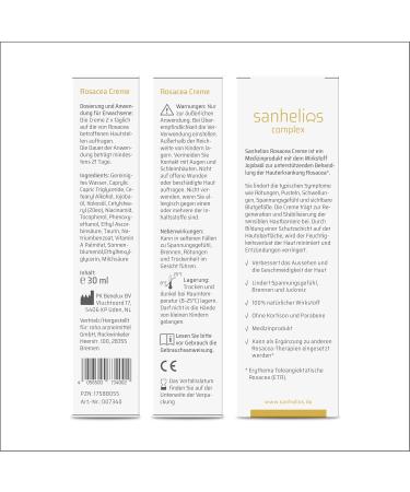Sanhelios Rosacea Cream - Relieve Redness Itching & Burning | Cortisone-Free Medical Product | 30 ml for Radiant Skin - Buy Online on GoSupps.com