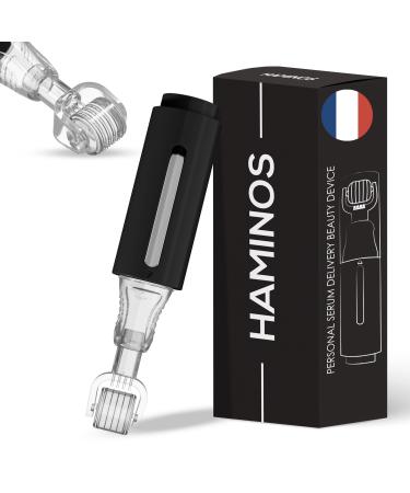 HAMINOS Derma roller 0.5mm with reservoir Micro needle roller for Hair Beard Skin and Lips Professional micro needles 140 titanium needles (Derma roller black 0.5mm)