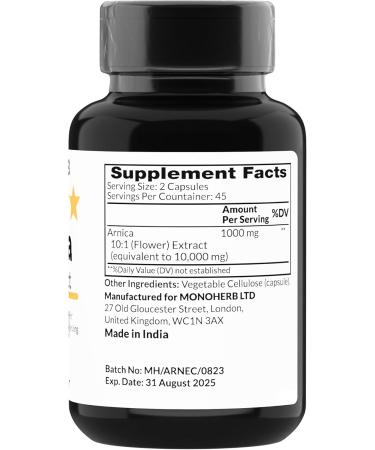 Buy Arnica Extract 1000 mg - 90 Vegetarian Capsules for Natural Pain Relief | International Shipping Available - Buy Online on GoSupps.com