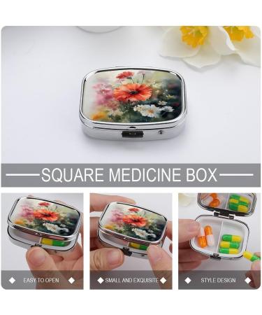 Pill Box Watercolor Painting Print - 2 Compartment Metal Medicine Organizer | Portable Decorative Pill Case for Pocket & Purse - International Shipping Available - Buy Online on GoSupps.com