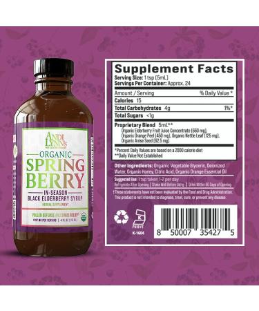 Andi Lynn's Organic Black Elderberry Syrup - Pollen Defense & Sinus Relief - 4 oz - Herbal Immune Support for Kids & Adults - Buy Online on GoSupps.com
