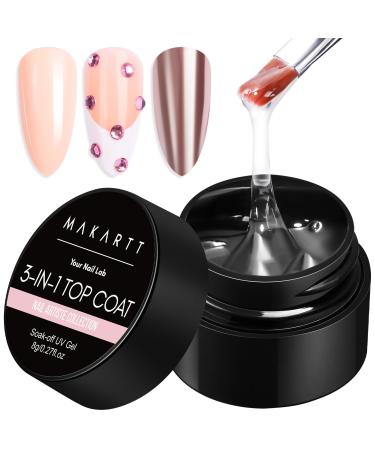 Makartt Hard Gel Top Coat Nail Polish 3-in-1 Top Coat Soak-off UV Gel Glossy Finish Long Lasting Nail Strengthen for Gel Nail Polish Nail Charms Rhinestone Clear Nail Gel for Home Use Beauty Gift 8ML 0.27 Fl Oz (Pack of 1)