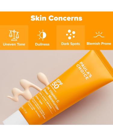 Paula s Choice 5% Vitamin C Sheer Moisturizer SPF 50 | Lightweight Sunscreen for All Skin Types | Brighten & Protect from Dark Spots | 2 Fl Oz - Buy Online on GoSupps.com