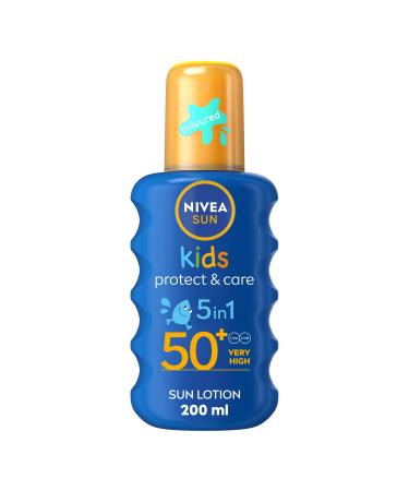 NIVEA Sun Kids Protect & Care SPF 50+ Coloured Spray (200ml) Sunscreen Protects Delicate Skin Against Sunburn and Long-Term UV Damage Moisturising Spray