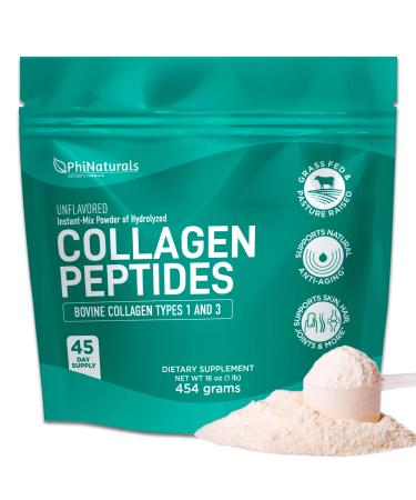 Collagen Peptides Protein Powder Instant-Mix Unflavored Hydrolyzed Collagen Supplement from Pasture-Raised Grass-Fed Bovine Beef Non-GMO Keto & Paleo Friendly Anti-Aging Supplements PhiNaturals