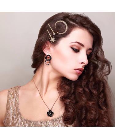 Elegant Rhinestone Moon & Star Hairpin Set for Women & Girls - 9 Vintage Hair Clips for All Hair Types - Buy Online on GoSupps.com