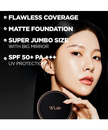 W.LAB Selfie Big Cover Cushion Foundation - Matte Finish SPF50+ PA+++ Sun Protection with Big Cushion Puff & Mirror - 0.85 fl.oz. (21 Selfie Light) - Buy Online on GoSupps.com