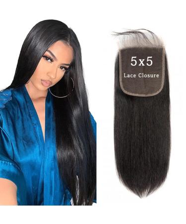DUAUJUIU Closure Human Hair 100% Brazilian Human Hair 5x5 Transparent Lace Closure Human Hair for Women Straight Remy Hair Lace Closure Virgin Hair Lace Closure 18 Inch 18 Inch 5x5 Lace Closure Straight