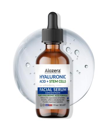 Alozera Pure Hyaluronic Acid Serum with Stem Cells for Face & Neck Deep Hydration Facial Moisturizer for Plumper & Smoother Skin Concentrated Anti-Aging Serum Day & Night