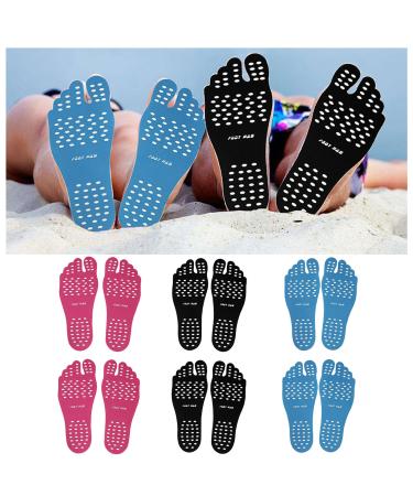 6 Pairs Beach Foot Pads Barefoot Insoles Adhesive Invisible Shoes Stick on Soles Stickers Anti-Slip Waterproof Silicone Unisex Foot Pads for Surfing Yoga Swimming Walking Spa Water Party Supplies Blue + Black + Rose Medi...