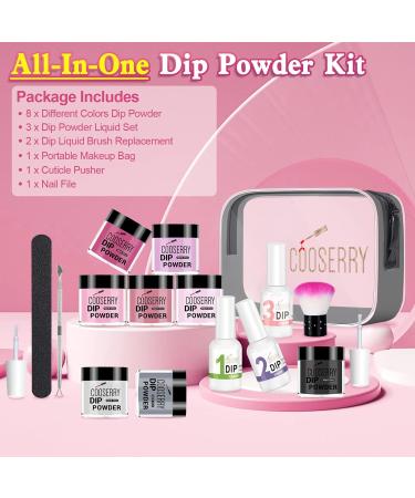 Cooserry 17Pcs Dipping Powder Nail Kit - 8 Colors Starter Set for French Nail Art Manicure - with Top & Base Coat Activator System - Ideal for Salon Use - Buy Online on GoSupps.com