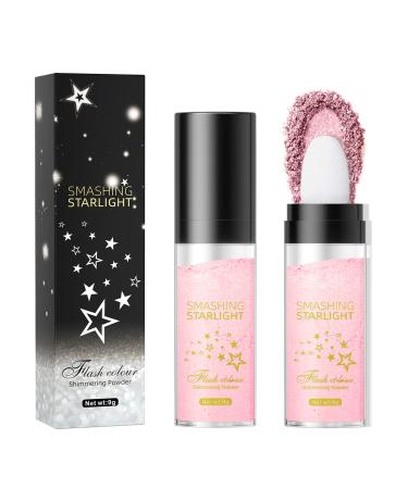 Aonat highlighter powder stick glitter petting powder fairy highlighter powder stick body lighten shimmer sparkle powder for face eyes lips hair body glow (pink) white