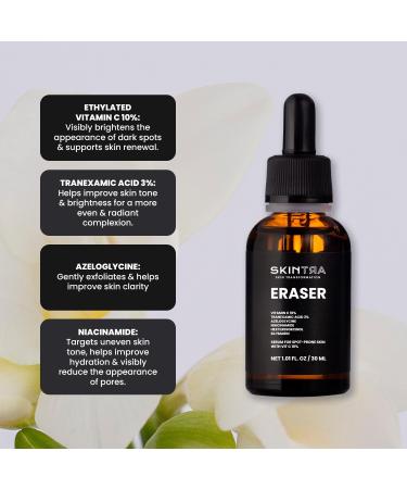 SkinTra - Eraser - Powerful Serum for Hyperpigmentation with 10% Vitamin C For Dark Spots & Redness Reduction Vegan Safe for Daily Use 30 ml/Net 1.01 Fl. Oz - Buy Online on GoSupps.com