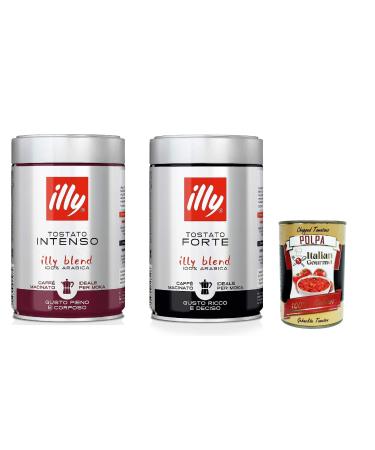 Italian Gourmet E.R. Pack of 2 packs of Illy Intenso and strong roast ground coffee 100% Arabica ground 2 x 250g + Italian Gourmet Polpa 400g