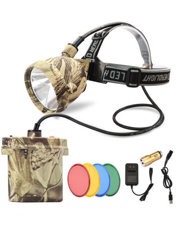 DUMPMAN Camo Coon Hunting Lights Headlamp for Coyotes Hog Predators, Rechargeable & Waterproof, 6 Lighting Modes, 4 Powerful LEDs (White Red Green Amber) Night Working