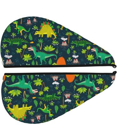Super Absorbent Dinosaur & Tropical Leaves Hair Towel Wrap - Quick Dry Coral Velvet for Long Curly & Thick Hair - Buy Online on GoSupps.com