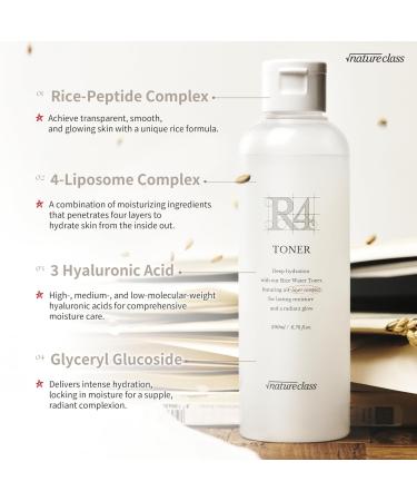 NATURECLASS R4 Hydrating Rice Toner Glass Skin Toner for Face Deep Moisturizing Rice Water Hyaluronic Acid Squalane Korean Skin Care Fragrance Free Sensitive Skin 6.76 fl oz - Buy Online on GoSupps.com