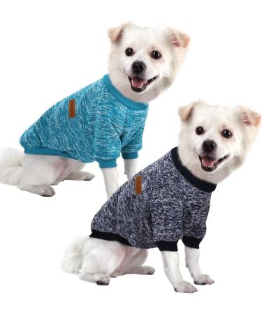 Hualisiji dog sweater Small dog chihuahua sweater dogs dogs dogs knitting sweaters elasticity warm and light with a soft texture easy to wear (blue+navy blue s) 2Pcs blue+navy blue s