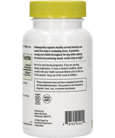 Banyan Botanicals Organic Ashwagandha Supplement - Adrenal Support, Immune Health, Stress Relief - 90 Tablets, Non-GMO, Vegan - Buy Online on GoSupps.com