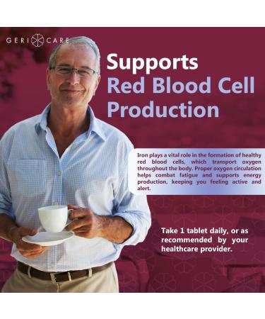 GeriCare Iron 65mg Plus Vitamin C 125mg Tablets High-Absorption Iron for Anemia Support Red Blood Cell Production Fatigue Reduction and Immune Health 60 Count 60 Count (Pack of 1) - Buy Online on GoSupps.com