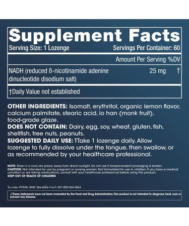 ProHealth NADH Pro - NAD Booster 25 mg | 60 Fast-Acting Lozenges for Energy Memory Focus & Mood Support | Antioxidant & ATP Production - International Shipping Available - Buy Online on GoSupps.com