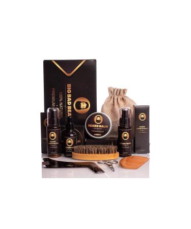 BIG BAD BEARDS-All In One Premium Beard Grooming Kit For Men Perfect Gifts for Father Brothers Boys Set of Beard Wash Conditioner Balm Oil Brush Comb Shaping Tool Scissors Beard Grooming Set