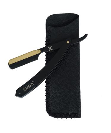 Cut Throat Razor by SteelX Matte Black with Gold Plated Professional Barber Razor Premium Quality Straight Edge Razor Moustache & Beard Shaving Razor Single Blade Razor & Travel Pouch
