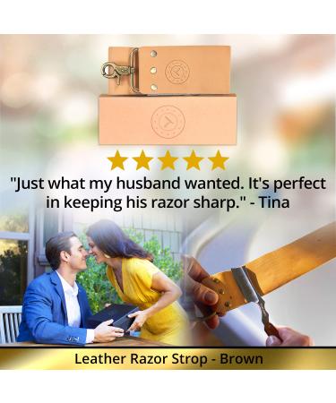 Shaving Leather Strop - Straight Razor with Brass Anchor Hooks and Blue Linen Stropping Belt - Buy Online on GoSupps.com
